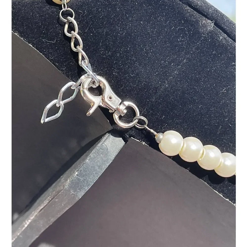 Handmade Fashion Dog Collar Fake Pearl Cream Bow